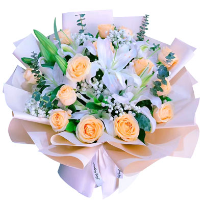 酒泉16朵香槟玫瑰2支百合，爱的温暖和幸福