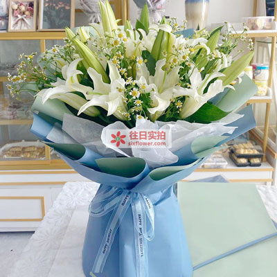 酒泉8支白色多头百合洋甘菊，互倾的思念