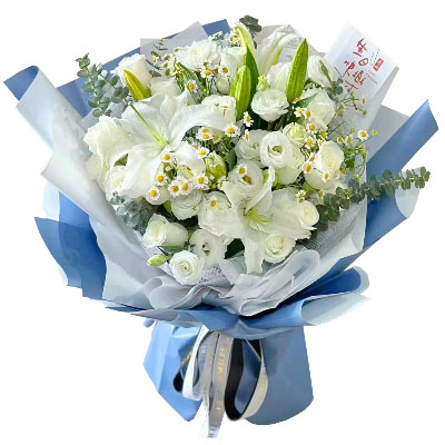 酒泉11朵白玫瑰桔梗百合，爱永恒不息