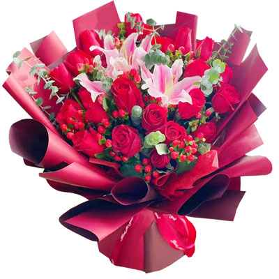 酒泉22朵红玫瑰百合，爱的火焰