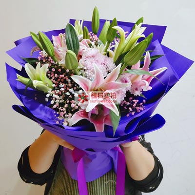 酒泉6支粉色多头百合,真诚的问候
