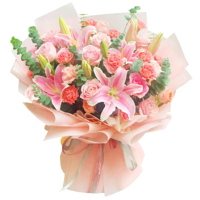 酒泉11朵粉色康乃馨玫瑰百合，充满爱和温馨